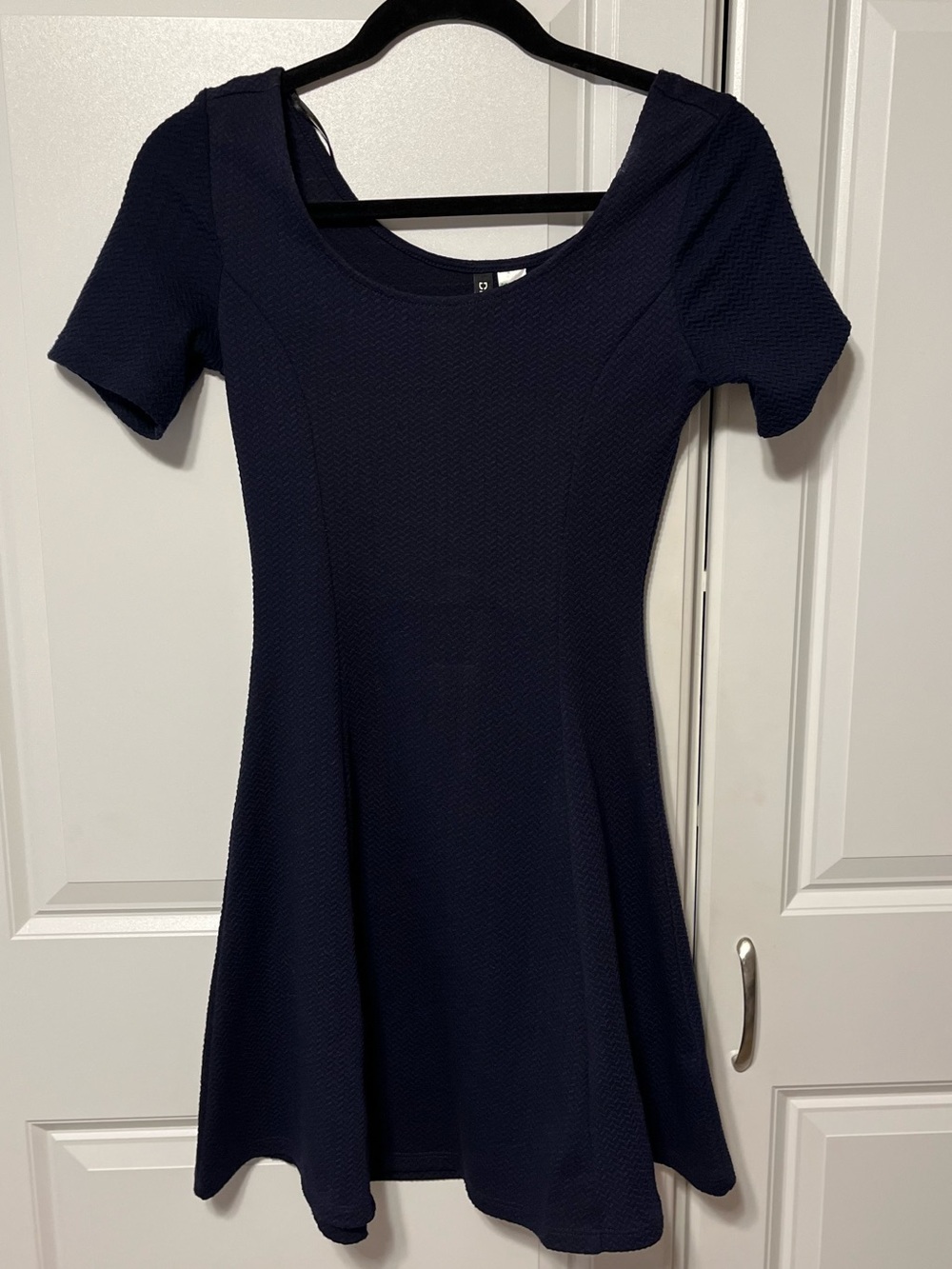 Women’s Navy Fit-and-Flare Dress - Classic Scoop Neck short sleeve-6